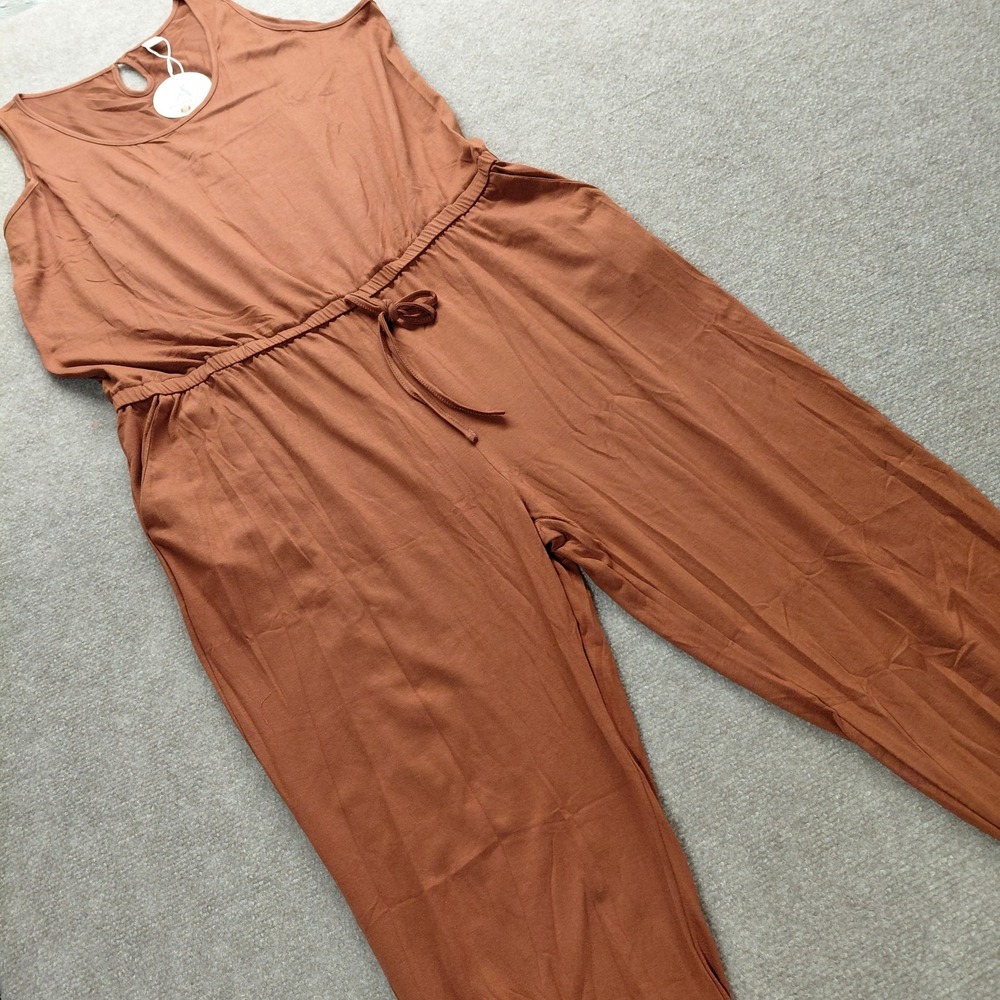Anrabess Tank Jumpsuit with Pockets & Rear Peek Burnt Orange Brown 2XL